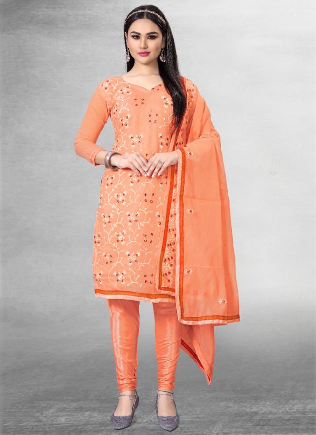 Modal Chanderi Orange Festival Wear Embroidery Work Churidar Suit
